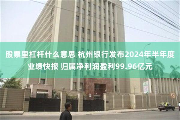 股票里杠杆什么意思 杭州银行发布2024年半年度业绩快报 归属净利润盈利99.96亿元